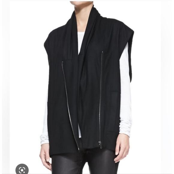 Helmut Lang Jackets & Blazers - Helmut Lang Wool Black Asymmetric Zip Sleeveless Vest Pockets Medium Lagenlook